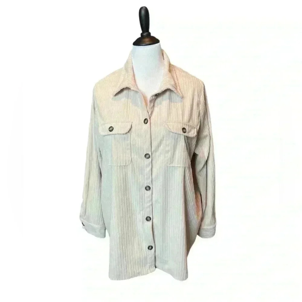 Size 1X  Corduroy oversized bottom up cream top